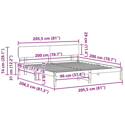 Bed Frame with Headboard White 200 x 200 cm Solid Pine Wood