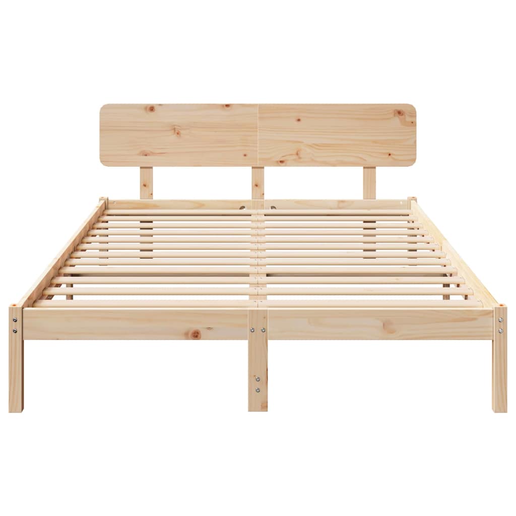 Bed Frame with Headboard Natural 160 x 200 cm Solid Pine Wood