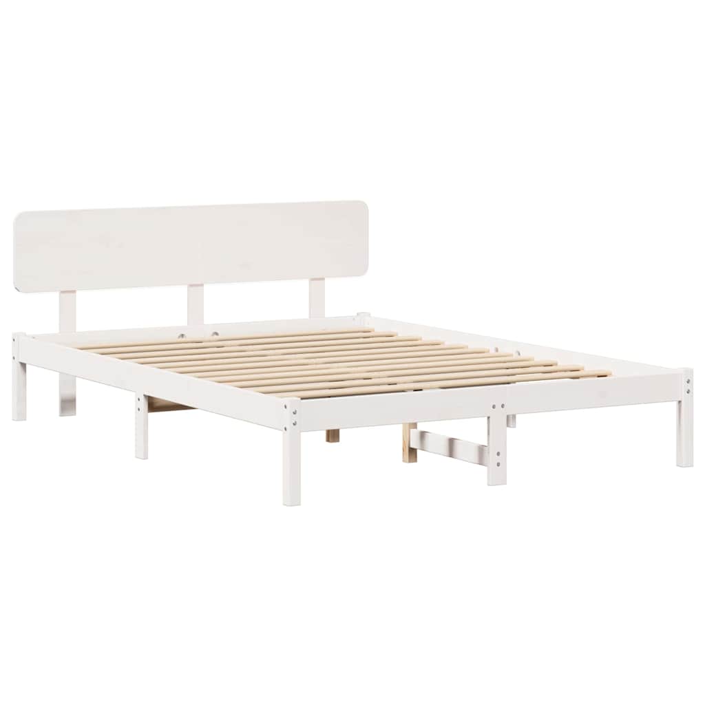 Bed Frame with Headboard White 160 x 200 cm Solid Pine Wood
