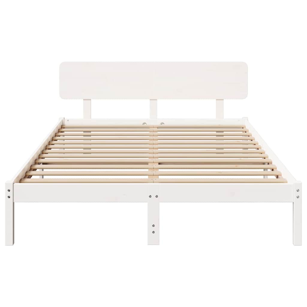 Bed Frame with Headboard White 160 x 200 cm Solid Pine Wood