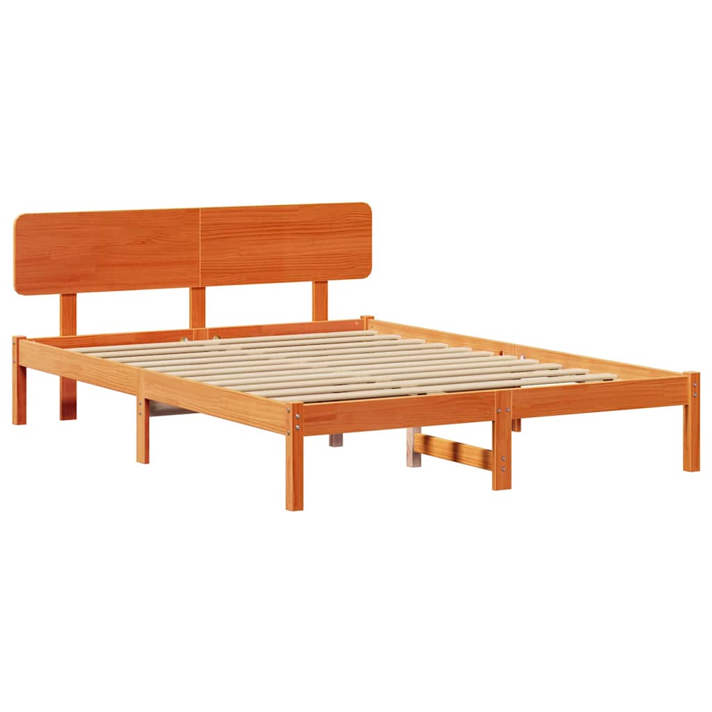 Bed Frame with Headboard Wax Brown 160 x 200 cm Solid Pine Wood