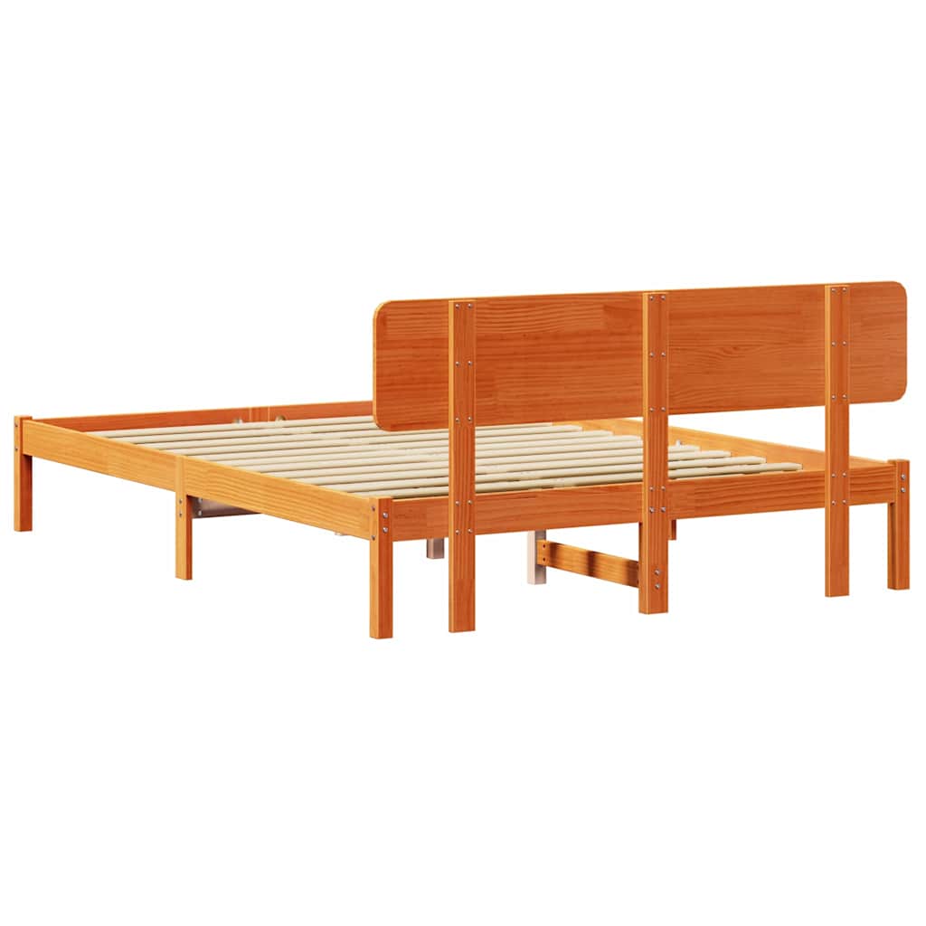 Bed Frame with Headboard Wax Brown 160 x 200 cm Solid Pine Wood