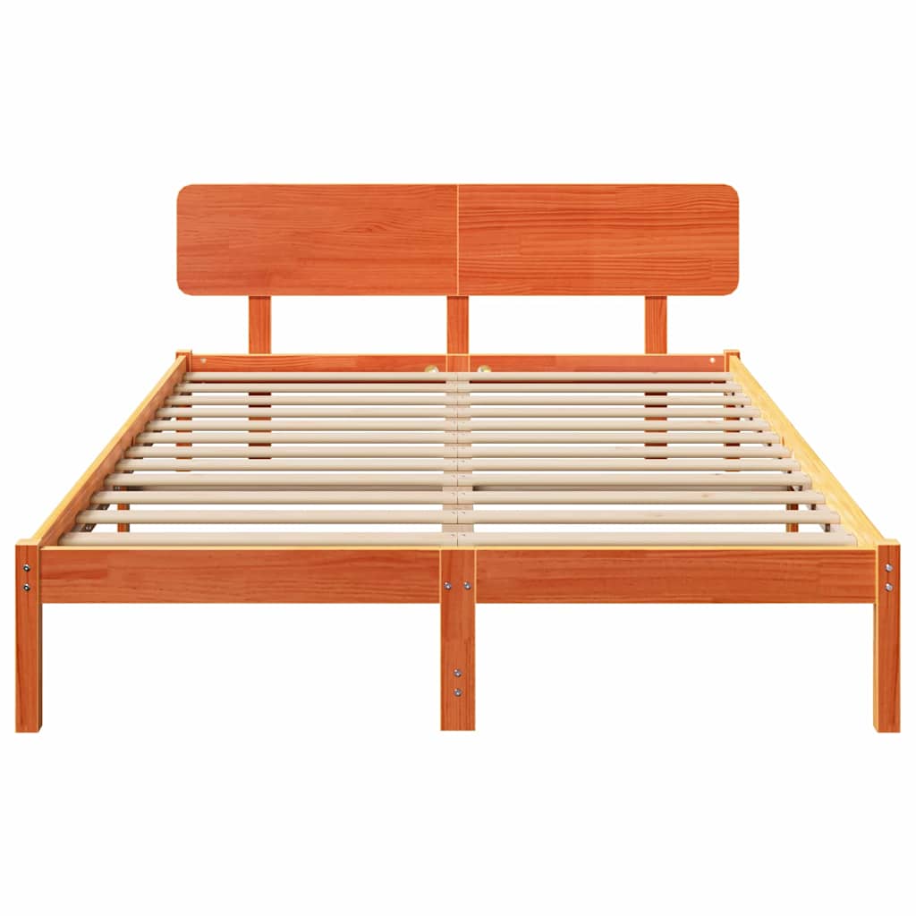 Bed Frame with Headboard Wax Brown 160 x 200 cm Solid Pine Wood
