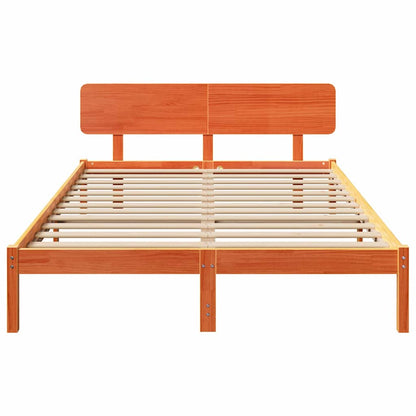 Bed Frame with Headboard Wax Brown 160 x 200 cm Solid Pine Wood