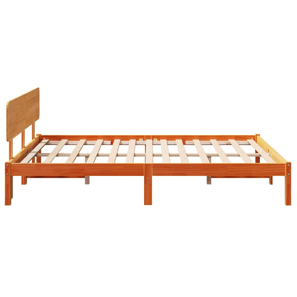 Bed Frame with Headboard Wax Brown 160 x 200 cm Solid Pine Wood