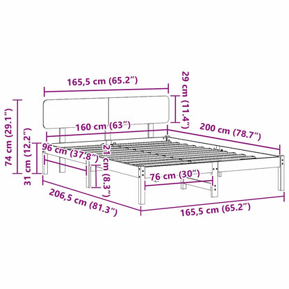 Bed Frame with Headboard Wax Brown 160 x 200 cm Solid Pine Wood