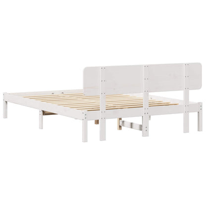 Bed Frame with Headboard White 150 x 200 cm Solid Pine Wood