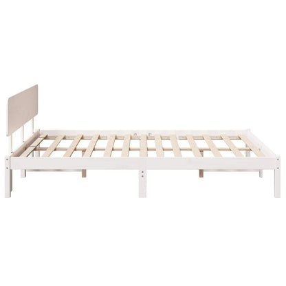 Bed Frame with Headboard White 150 x 200 cm Solid Pine Wood
