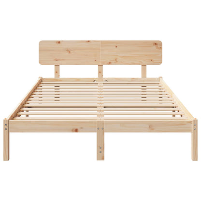 Bed Frame with Headboard Natural 140 x 200 cm Solid Pine Wood