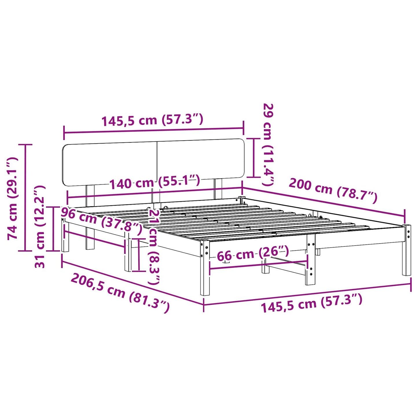 Bed Frame with Headboard Natural 140 x 200 cm Solid Pine Wood