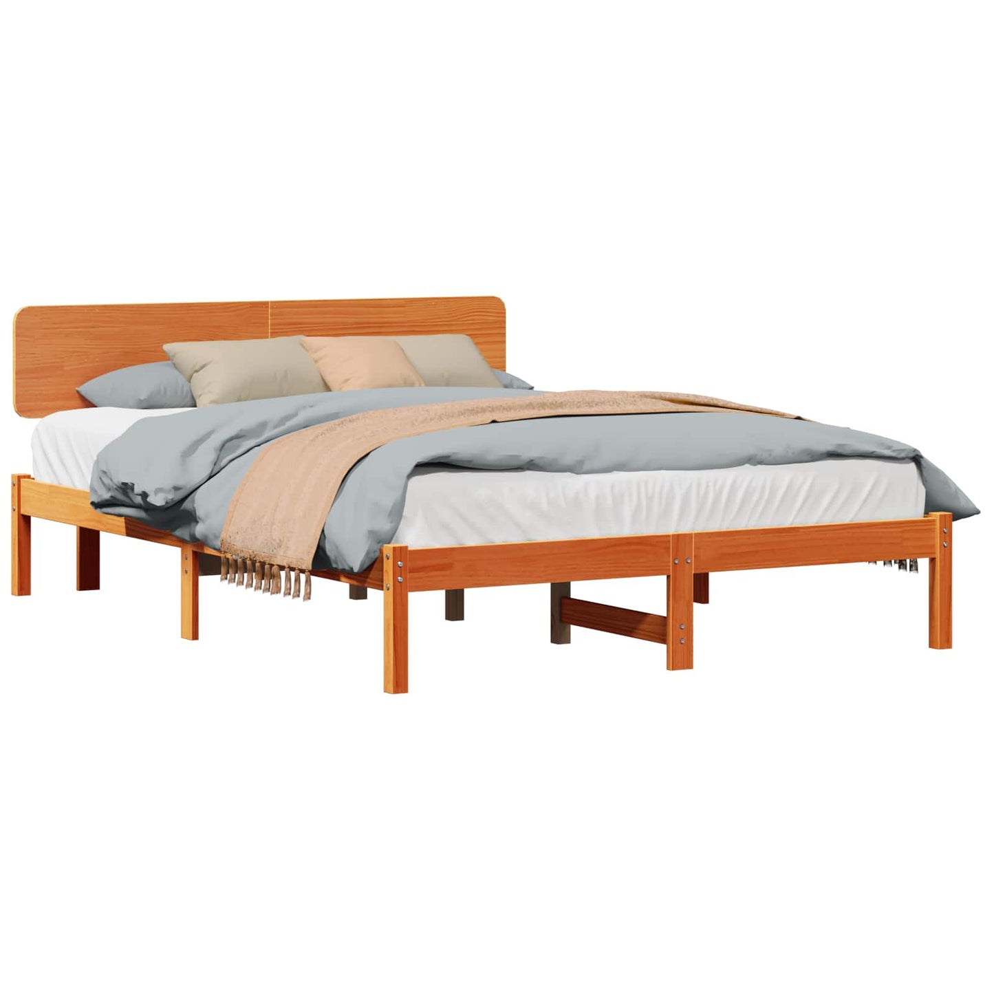 Bed Frame with Headboard Wax Brown 140 x 200 cm Solid Pine Wood