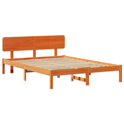 Bed Frame with Headboard Wax Brown 140 x 200 cm Solid Pine Wood