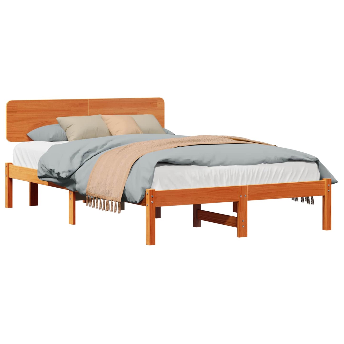 Bed Frame with Headboard Wax Brown 120 x 200 cm Solid Pine Wood