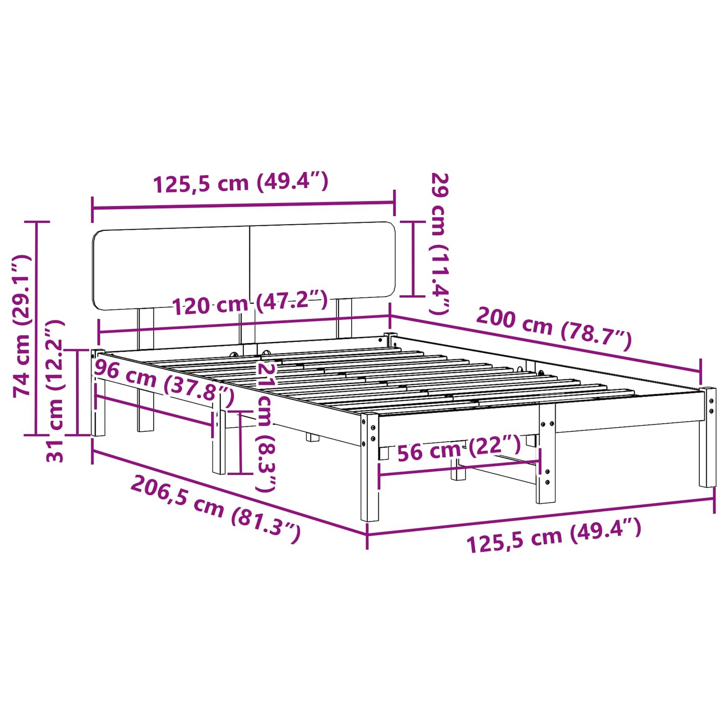 Bed Frame with Headboard Wax Brown 120 x 200 cm Solid Pine Wood
