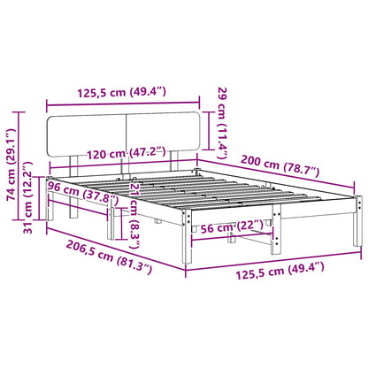 Bed Frame with Headboard Wax Brown 120 x 200 cm Solid Pine Wood