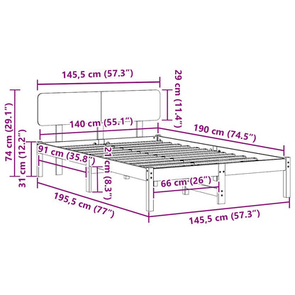 Bed Frame with Headboard White 140 x 190 cm Solid Pine Wood