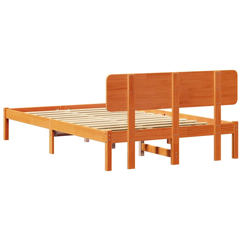 Bed Frame with Headboard Wax Brown 140 x 190 cm Solid Pine Wood