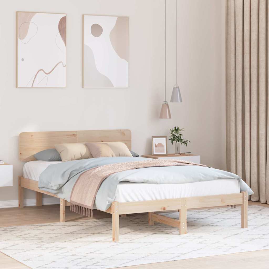 Bed Frame with Headboard Natural 135 x 190 cm Solid Pine Wood