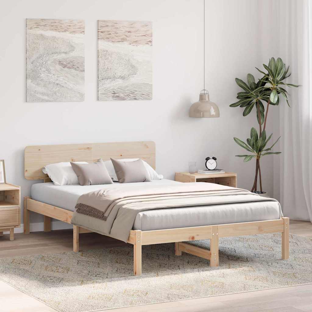 Bed Frame with Headboard Natural 135 x 190 cm Solid Pine Wood