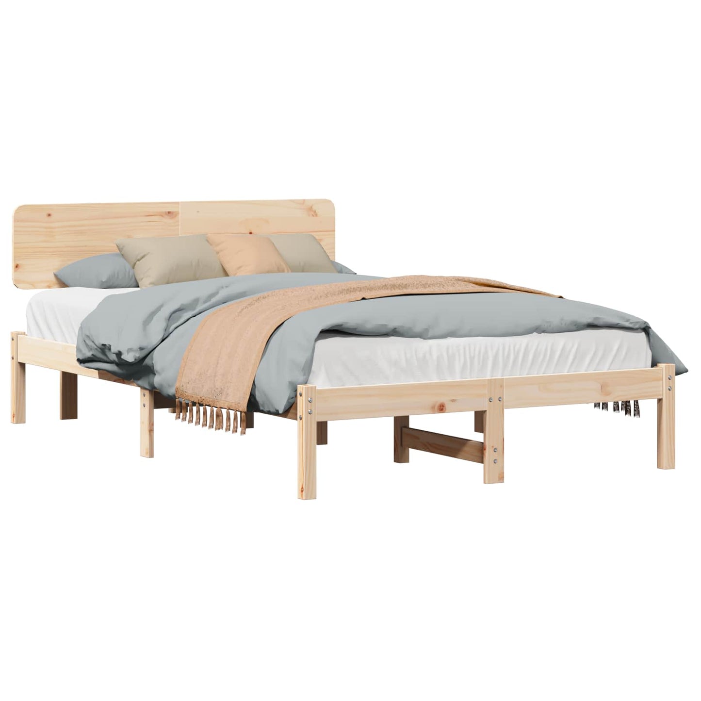 Bed Frame with Headboard Natural 135 x 190 cm Solid Pine Wood