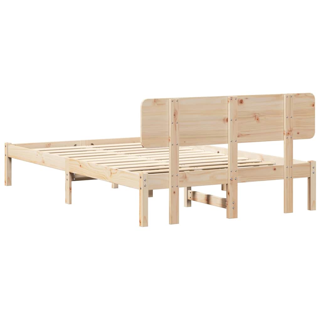 Bed Frame with Headboard Natural 135 x 190 cm Solid Pine Wood
