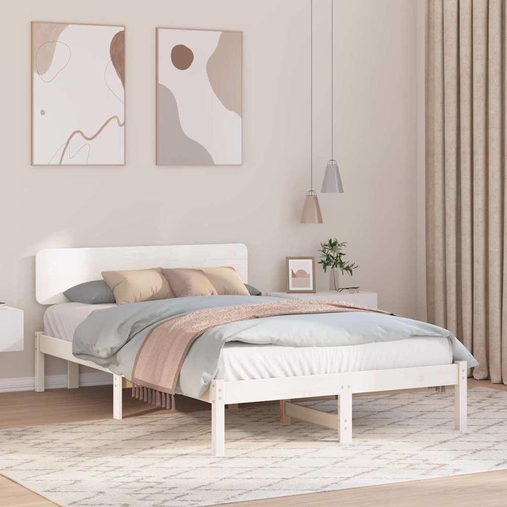 Bed Frame with Headboard White 135 x 190 cm Solid Pine Wood