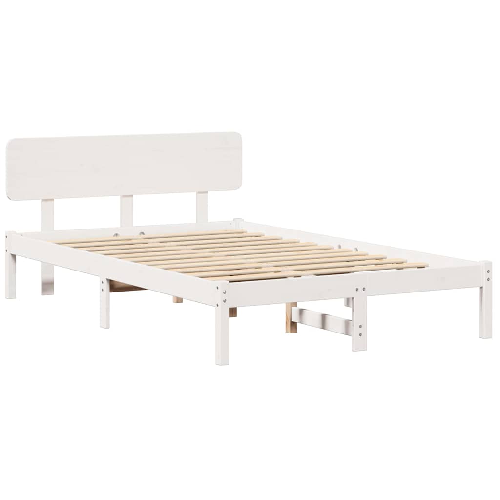 Bed Frame with Headboard White 135 x 190 cm Solid Pine Wood