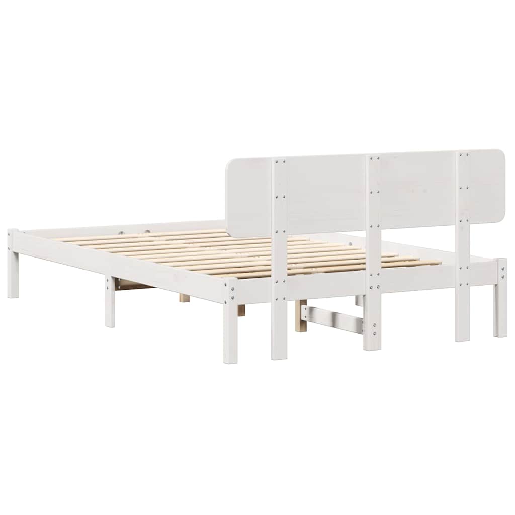 Bed Frame with Headboard White 135 x 190 cm Solid Pine Wood