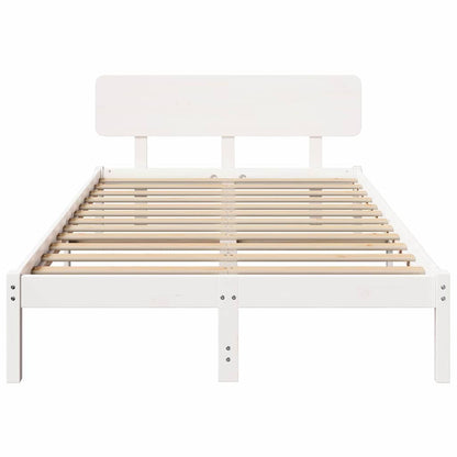 Bed Frame with Headboard White 135 x 190 cm Solid Pine Wood