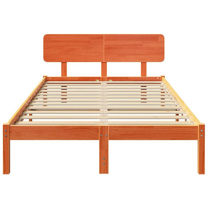 Bed Frame with Headboard Wax Brown 135 x 190 cm Solid Pine Wood
