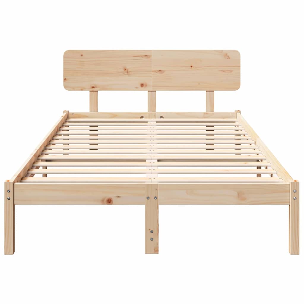 Bed Frame with Headboard Natural 120 x 190 cm Solid Pine Wood