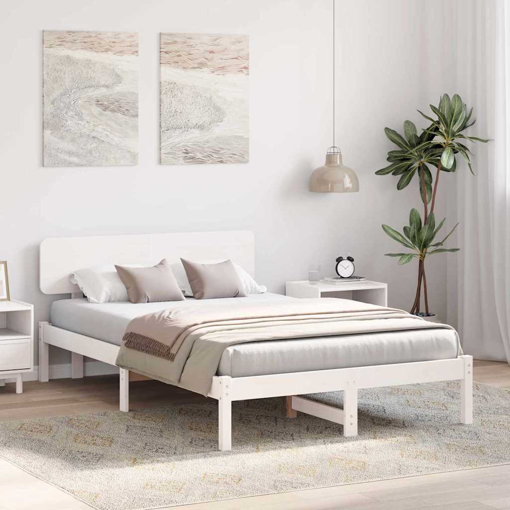 Bed Frame with Headboard White 120 x 190 cm Solid Pine Wood