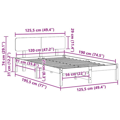 Bed Frame with Headboard Wax Brown 120 x 190 cm Solid Pine Wood