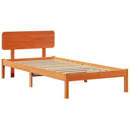 Bed Frame with Headboard Wax Brown 100 x 200 cm Solid Pine Wood