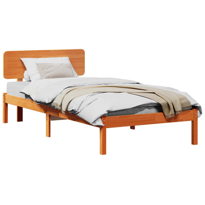 Bed Frame with Headboard Wax Brown 90 x 200 cm Solid Pine Wood