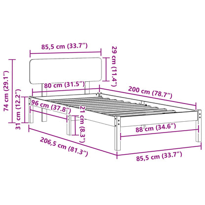 Bed Frame with Headboard White 80 x 200 cm Solid Pine Wood