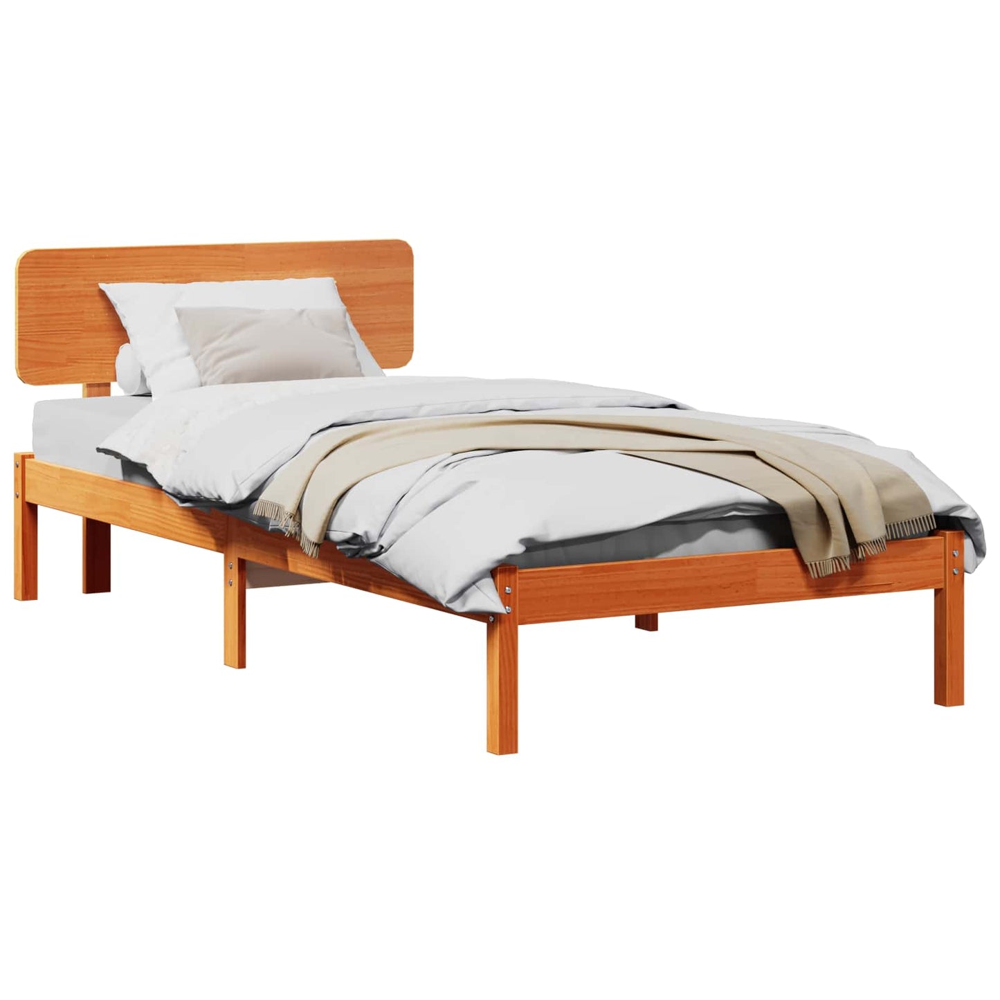 Bed Frame with Headboard Wax Brown 80 x 200 cm Solid Pine Wood