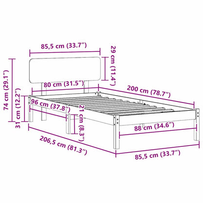 Bed Frame with Headboard Wax Brown 80 x 200 cm Solid Pine Wood
