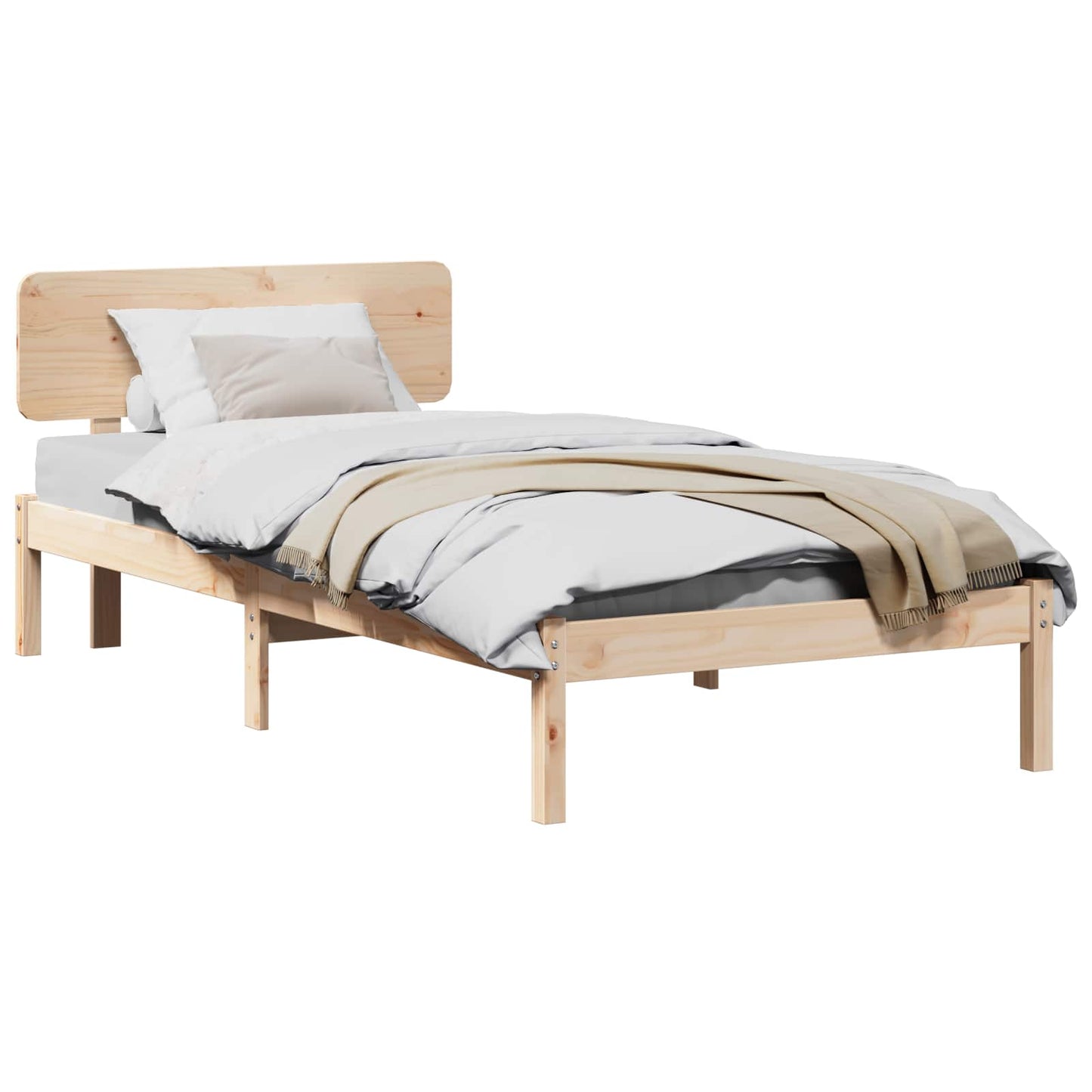 Bed Frame with Headboard Natural 90 x 190 cm Solid Pine Wood