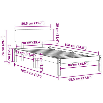 Bed Frame with Headboard White 90 x 190 cm Solid Pine Wood