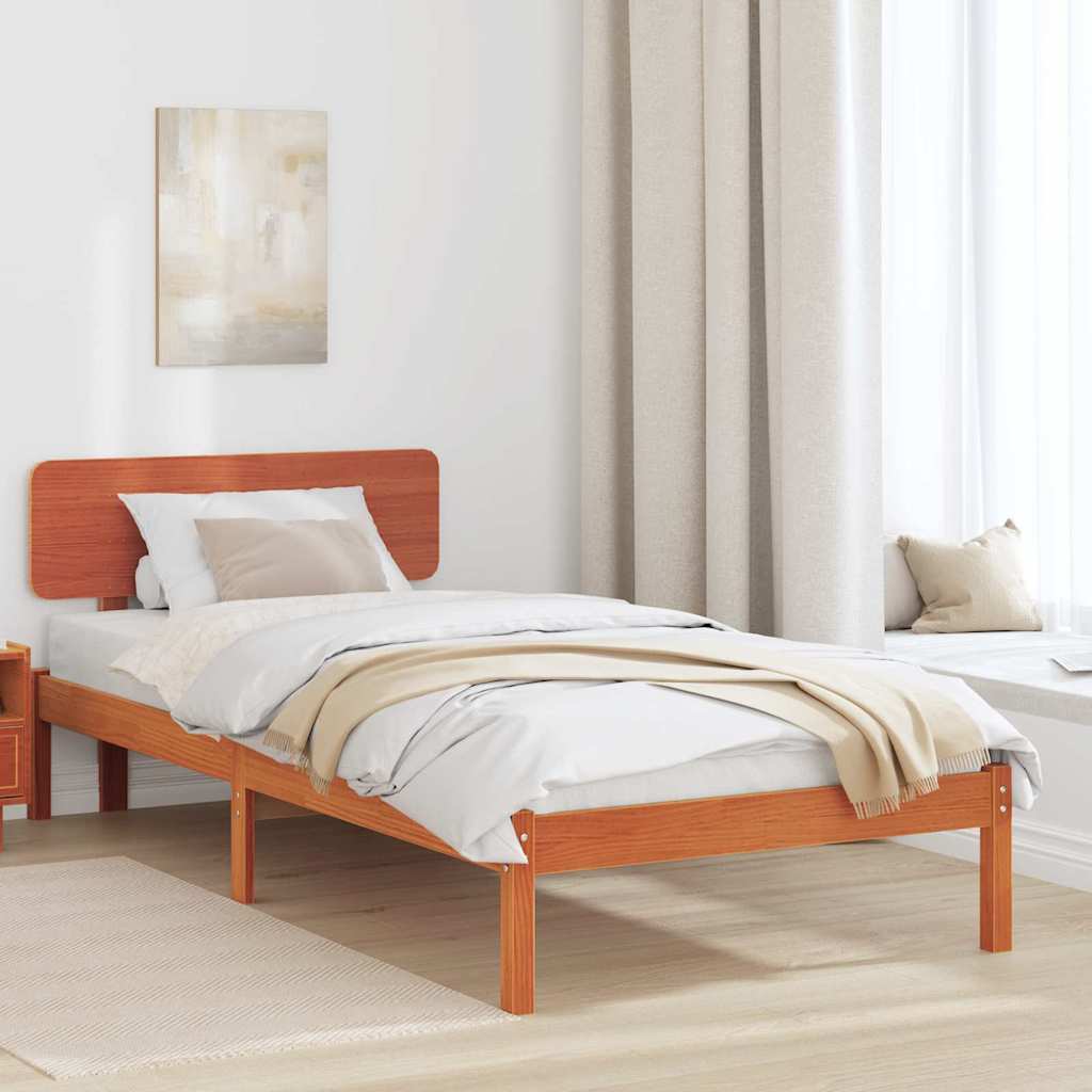 Bed Frame with Headboard Wax Brown 90 x 190 cm Solid Pine Wood