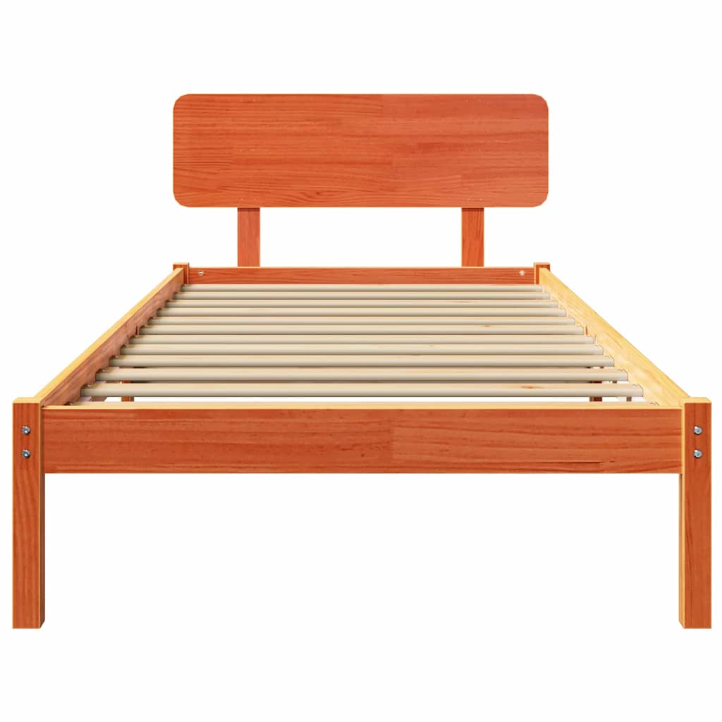 Bed Frame with Headboard Wax Brown 90 x 190 cm Solid Pine Wood
