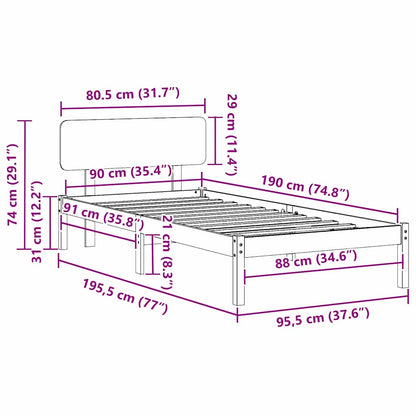 Bed Frame with Headboard Wax Brown 90 x 190 cm Solid Pine Wood