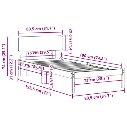 Bed Frame with Headboard Natural 75 x 190 cm Solid Pine Wood