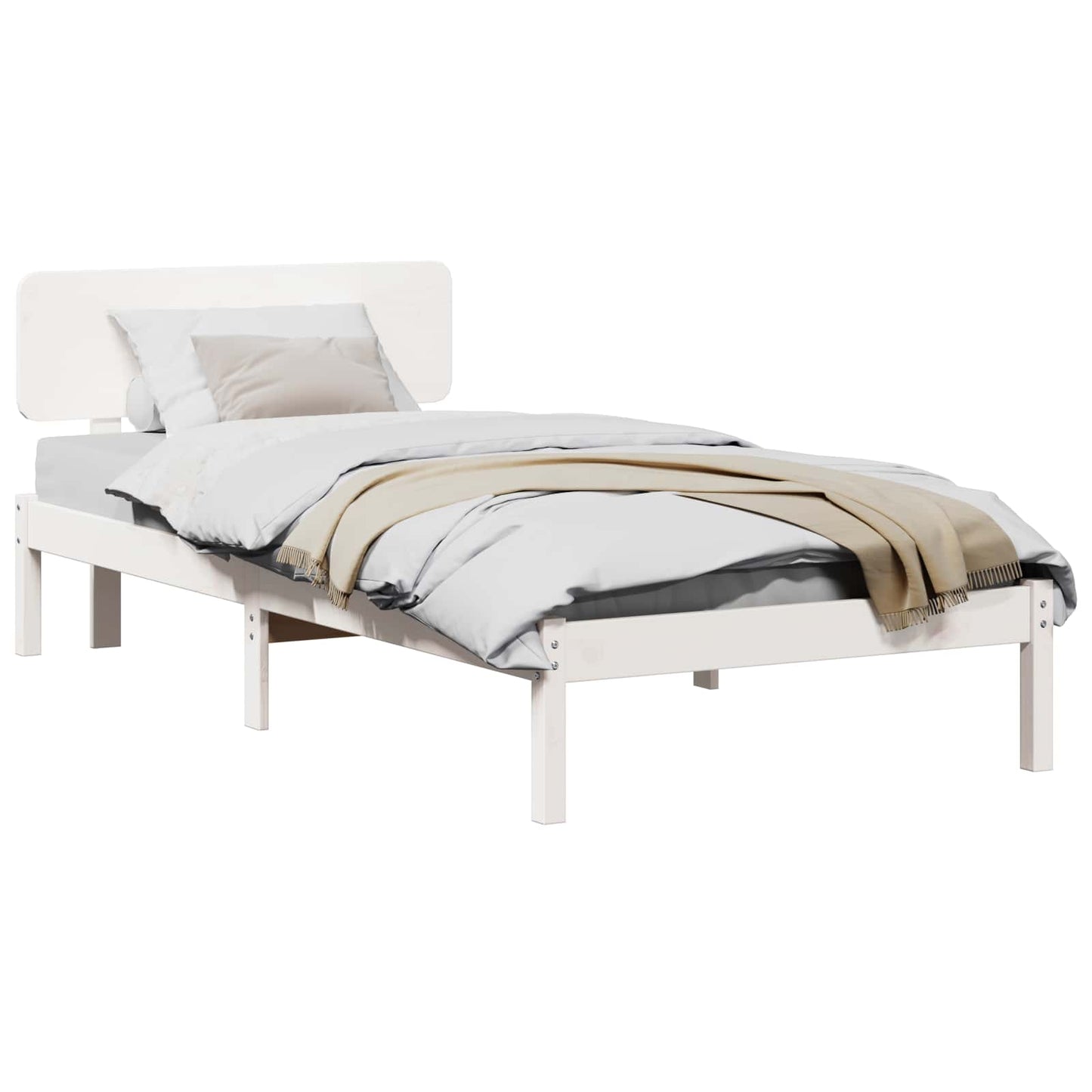 Bed Frame with Headboard White 75 x 190 cm Solid Pine Wood