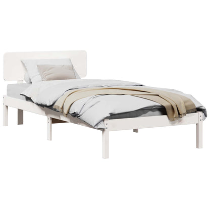 Bed Frame with Headboard White 75 x 190 cm Solid Pine Wood