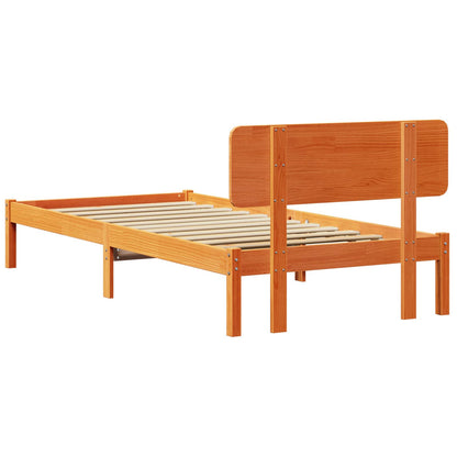 Bed Frame with Headboard Wax Brown 75 x 190 cm Solid Pine Wood