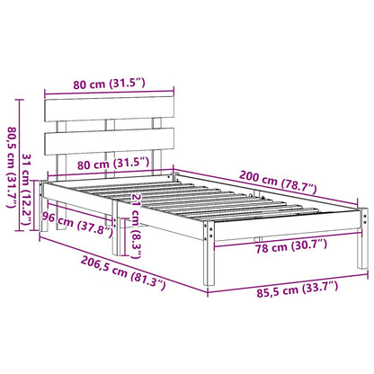 Bed Frame with Headboard Brown 80 x 200 cm Solid Pine wood
