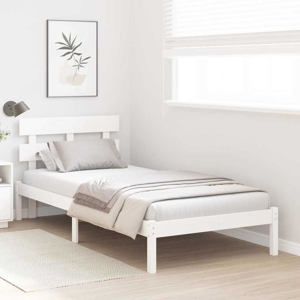 Bed Frame with Headboard White 100 x 200 cm Solid Pine wood