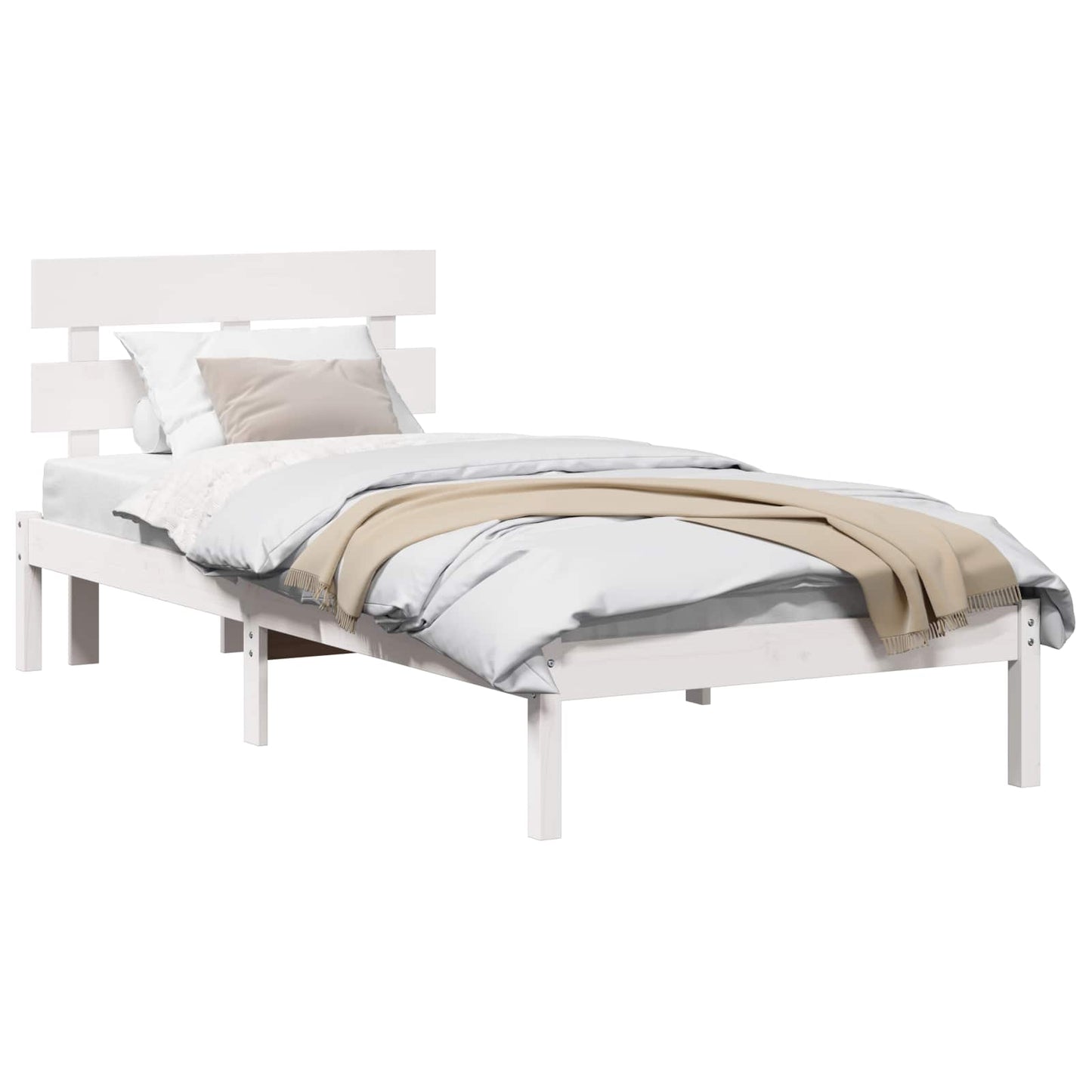 Bed Frame with Headboard White 100 x 200 cm Solid Pine wood